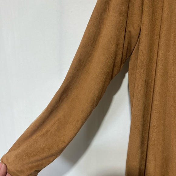 Ariat Brown Faux Suede Upen Front Cardigan Jacket Fringe Long Line Western Sz L - Picture 4 of 7